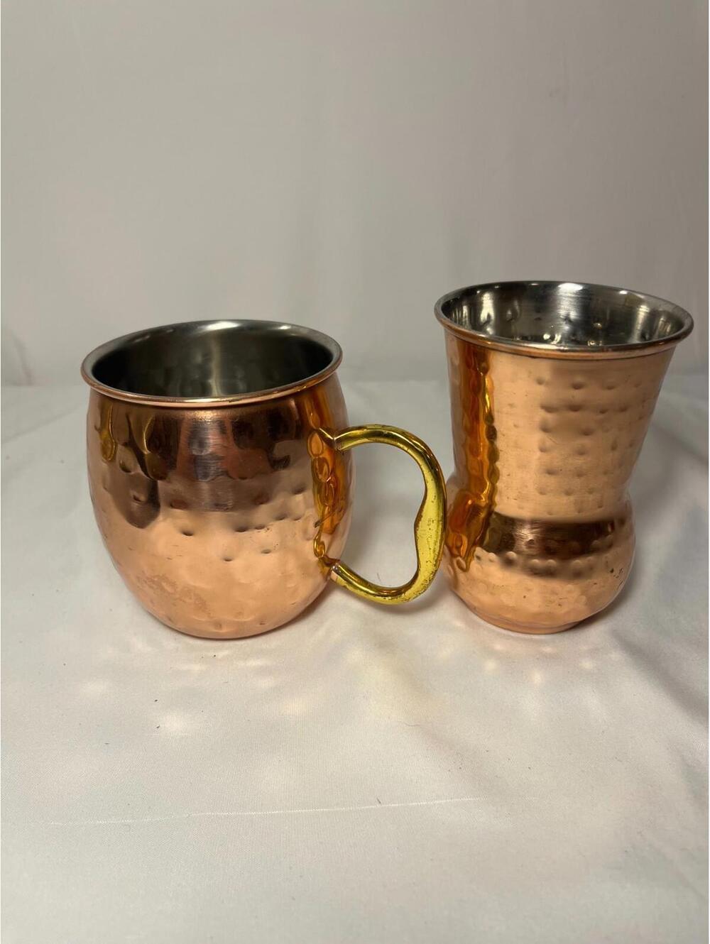 Hammered Copper Moscow Mule Mug Brass Handle Stainless Steel Lined 16oz